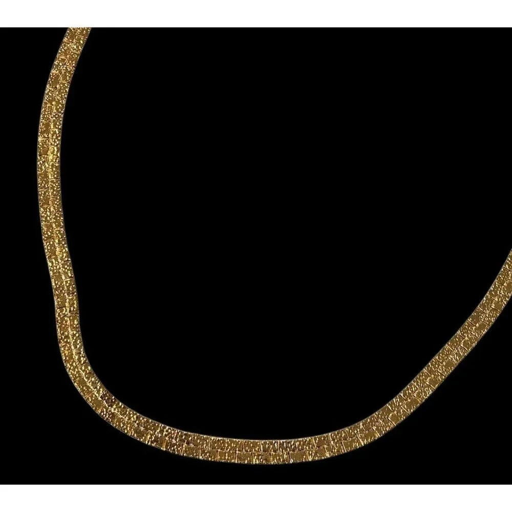 VTG Gold Plated Flat Chain Necklace Nugget‎ Textured Heart Reversible Signed 20